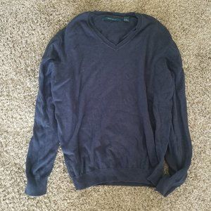 Good Condition Perry Ellis V-Neck Sweater, Size XL, Navy Blue
